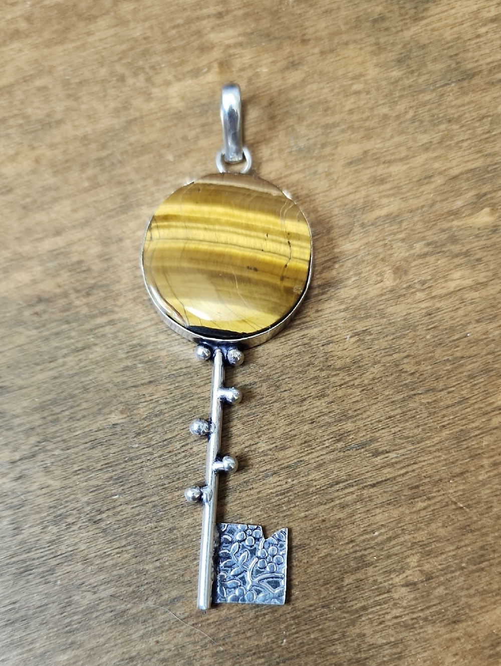 Tiger's Eye Key Pendant - Silver Tone